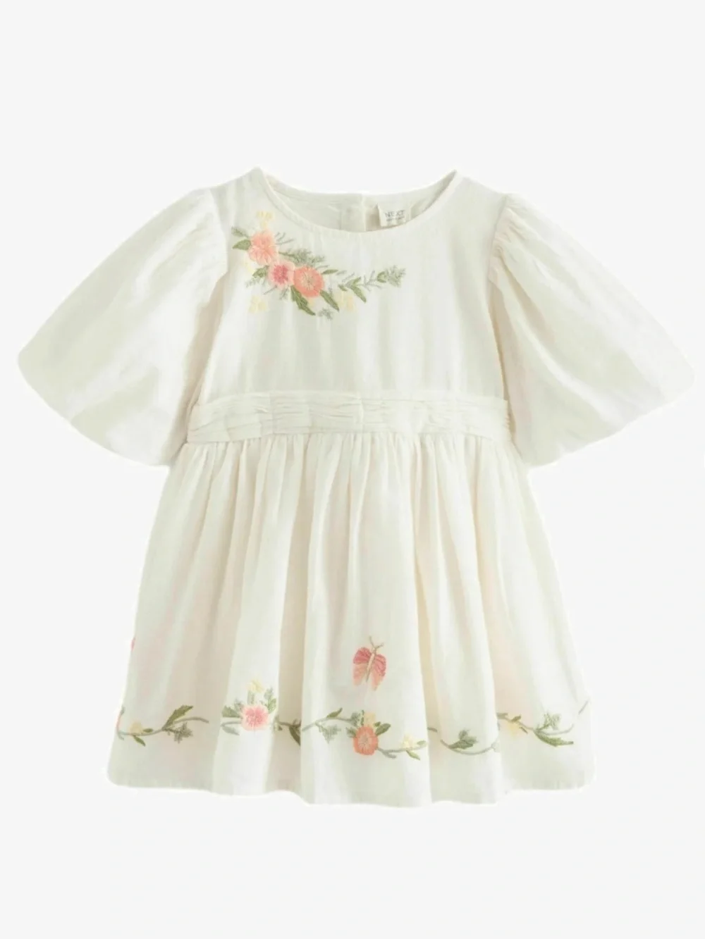 Little Girls Toddler Baby NEXT Day Dress Linen Cotton Flower NWT 3T/4T NWT White